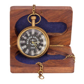 Classic gold-tone brass pocket watch for men with wooden box